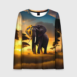Лонгслив женский Слон и рассвет в саванне, цвет: 3D-принт