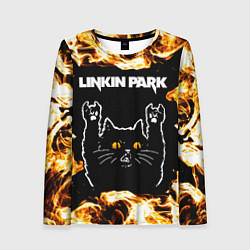 Лонгслив женский Linkin Park рок кот и огонь, цвет: 3D-принт