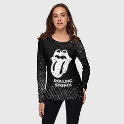 Лонгслив женский Rolling Stones с потертостями на темном фоне, цвет: 3D-принт — фото 2