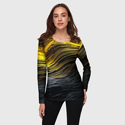 Лонгслив женский Золотистые волны на черном, цвет: 3D-принт — фото 2