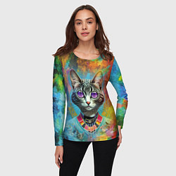 Лонгслив женский Cat fashionista - neural network, цвет: 3D-принт — фото 2