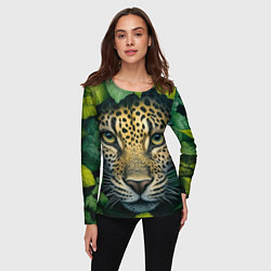 Лонгслив женский Леопард в листьях, цвет: 3D-принт — фото 2