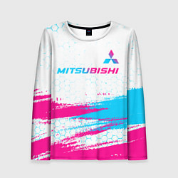 Лонгслив женский Mitsubishi neon gradient style: символ сверху, цвет: 3D-принт