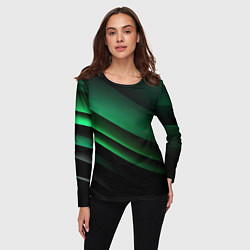 Лонгслив женский Черно зеленые полосы, цвет: 3D-принт — фото 2