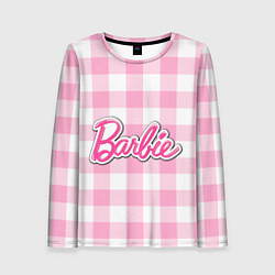 Лонгслив женский Барби лого розовая клетка, цвет: 3D-принт