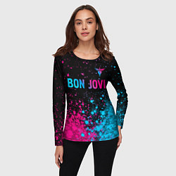 Лонгслив женский Bon Jovi - neon gradient: символ сверху, цвет: 3D-принт — фото 2