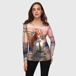 Лонгслив женский Девушка лисица на фоне заката, цвет: 3D-принт — фото 2