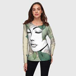 Лонгслив женский Женский портрет в листьях - нейросеть, цвет: 3D-принт — фото 2