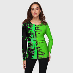 Лонгслив женский Кибер-глитч зелёный, цвет: 3D-принт — фото 2