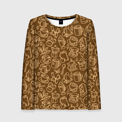 Женский лонгслив Кофе и чай - коричневый