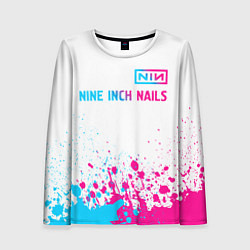 Лонгслив женский Nine Inch Nails neon gradient style: символ сверху, цвет: 3D-принт