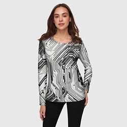 Лонгслив женский Белые полосы на чёрном фоне, цвет: 3D-принт — фото 2
