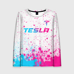 Лонгслив женский Tesla neon gradient style: символ сверху, цвет: 3D-принт