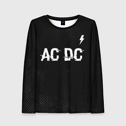 Лонгслив женский AC DC glitch на темном фоне: символ сверху, цвет: 3D-принт