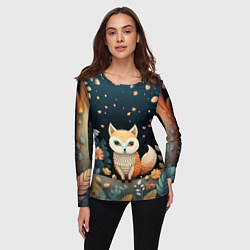 Лонгслив женский Фэнтезийная лисичка в лесу фолк-арт, цвет: 3D-принт — фото 2