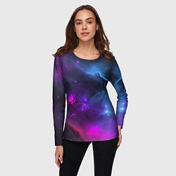 Лонгслив женский Бескрайний космос фиолетовый, цвет: 3D-принт — фото 2