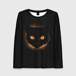 Лонгслив женский Портрет черного кота в оранжевом свечении, цвет: 3D-принт