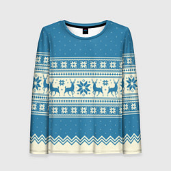 Лонгслив женский Sweater with deer on a blue background, цвет: 3D-принт