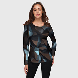 Лонгслив женский Черная геометрическая абстракция - объемные грани, цвет: 3D-принт — фото 2