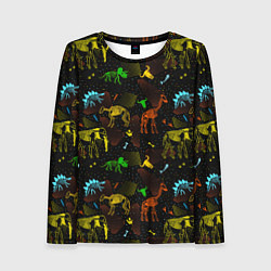 Женский лонгслив Скелеты динозавров неон