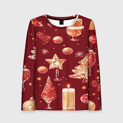 Лонгслив женский Новогодний и рождественский узор, цвет: 3D-принт