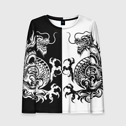 Лонгслив женский Черный и белый дракон, цвет: 3D-принт
