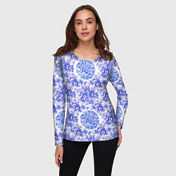 Лонгслив женский Новогодняя гжель роспись, цвет: 3D-принт — фото 2