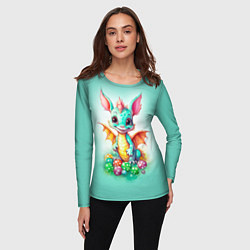 Лонгслив женский Зеленый дракончик с новогодними игрушками, цвет: 3D-принт — фото 2