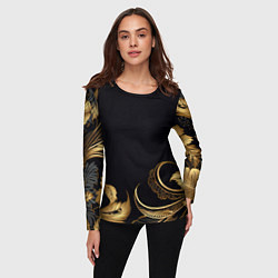 Лонгслив женский Золотистые объемные листья и узоры, цвет: 3D-принт — фото 2