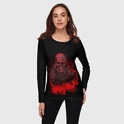 Лонгслив женский Красный скелет на чёрном фоне, цвет: 3D-принт — фото 2