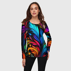 Лонгслив женский Паттерн с узорами на черном фоне, цвет: 3D-принт — фото 2