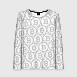 Женский лонгслив Биткоин патерн на белом фоне