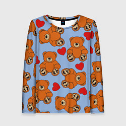 Женский лонгслив Мишки и сердца на голубом фоне