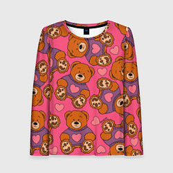 Женский лонгслив Мишки игрушки в розовых свитерах и сердечки