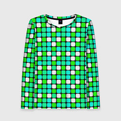 Лонгслив женский Зелёные и белые квадраты, цвет: 3D-принт