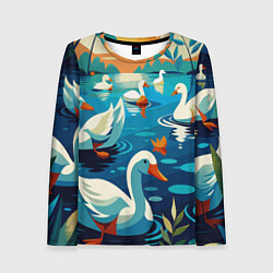 Женский лонгслив Гуси лебеди вода