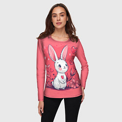 Лонгслив женский Зайчик с цветочками и сердечками, цвет: 3D-принт — фото 2