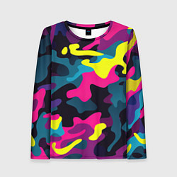 Женский лонгслив Кислотная яркая абстракция в камуфляжном стиле