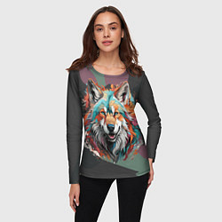 Лонгслив женский Голова яркого волка, цвет: 3D-принт — фото 2