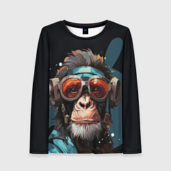 Лонгслив женский Крутая обезьяна в очках, цвет: 3D-принт