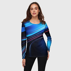 Лонгслив женский Синяя и черная абстракция геометрическая, цвет: 3D-принт — фото 2