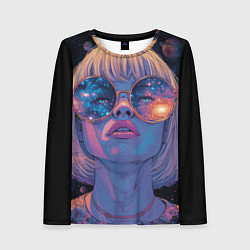Лонгслив женский Девушка в очках в космосе, цвет: 3D-принт