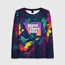Лонгслив женский GTA 6 logo яркий неоновый камуфляжный стиль, цвет: 3D-принт
