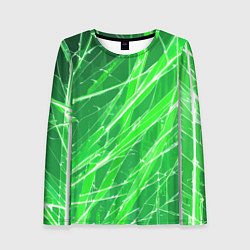 Женский лонгслив Белые линии на зелёном фоне