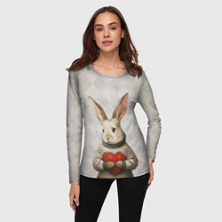Лонгслив женский Влюблённый кролик в свитере с сердцем, цвет: 3D-принт — фото 2