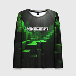 Лонгслив женский Minecraft logo зеленые яркие плитки, цвет: 3D-принт