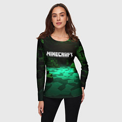 Лонгслив женский Minecraft logo зеленый яркий мир, цвет: 3D-принт — фото 2