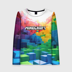 Лонгслив женский Minecraft logo радужный мир, цвет: 3D-принт
