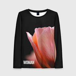 Женский лонгслив Тюльпан на чёрном - woman