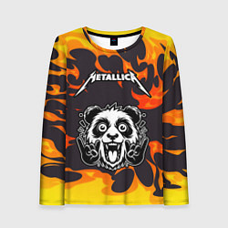 Лонгслив женский Metallica рок панда и огонь, цвет: 3D-принт